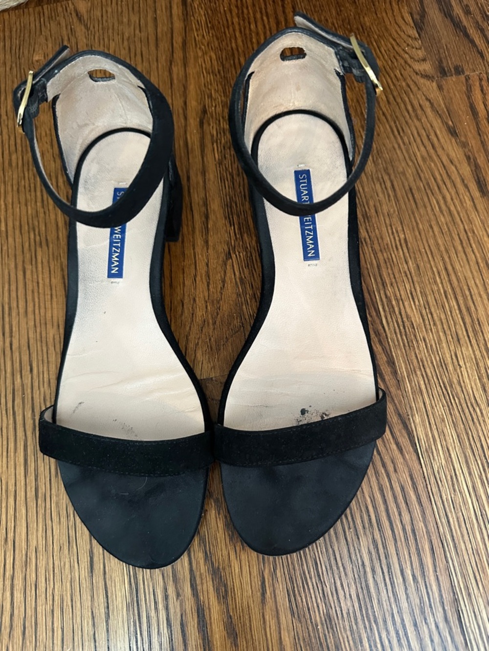 Stuart Weitzman Black Suede Open-Toe Ankle-Strap Heels